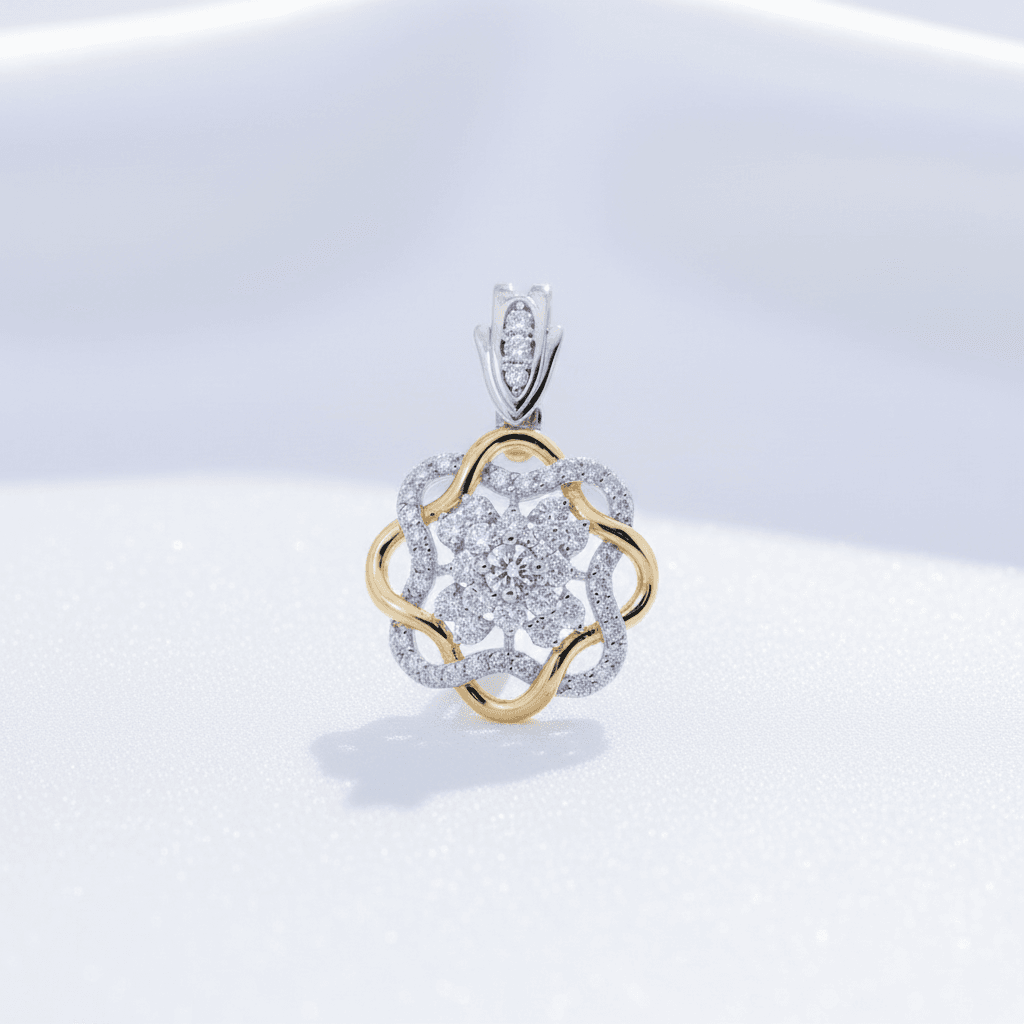 Two-Tone Twisted Flower Diamond Pendant