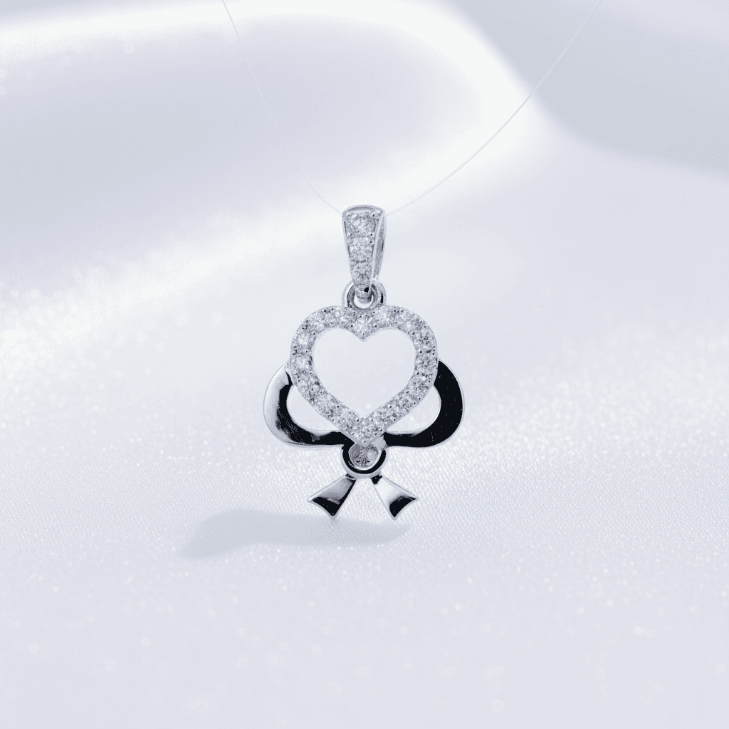 Heart Bow Ribbon Diamond Pendant