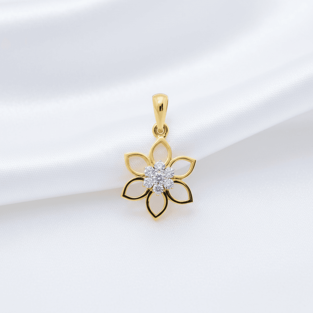 Gold Lotus Flower Diamond Pendant