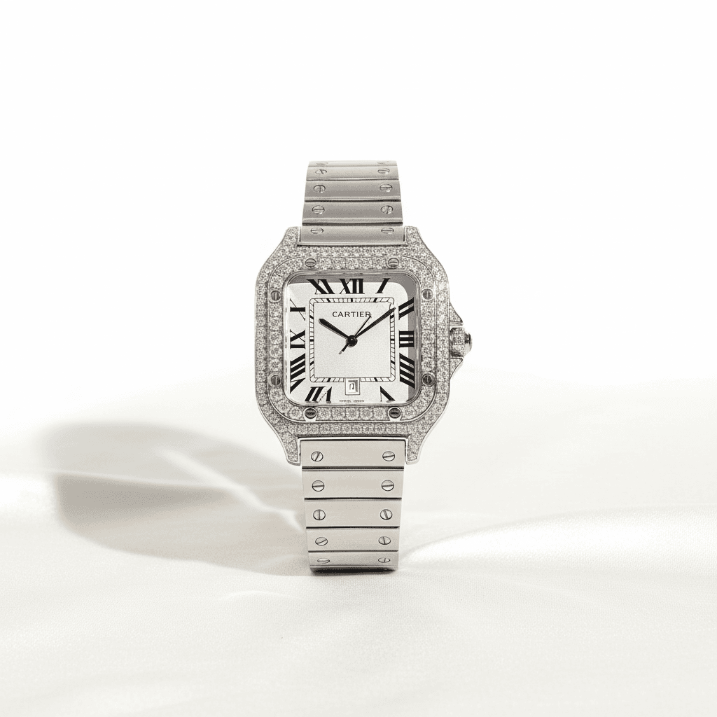 Square-Link Diamond Bezel Watch