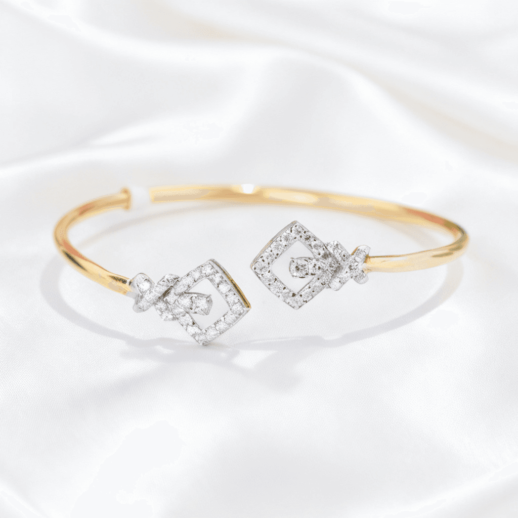 Gold Double Square Diamond Open Cuff Bangle — B0009