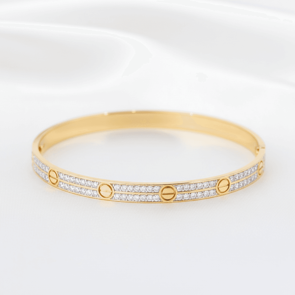 Two-Tone Double Row Love Diamond Bangle — SK033