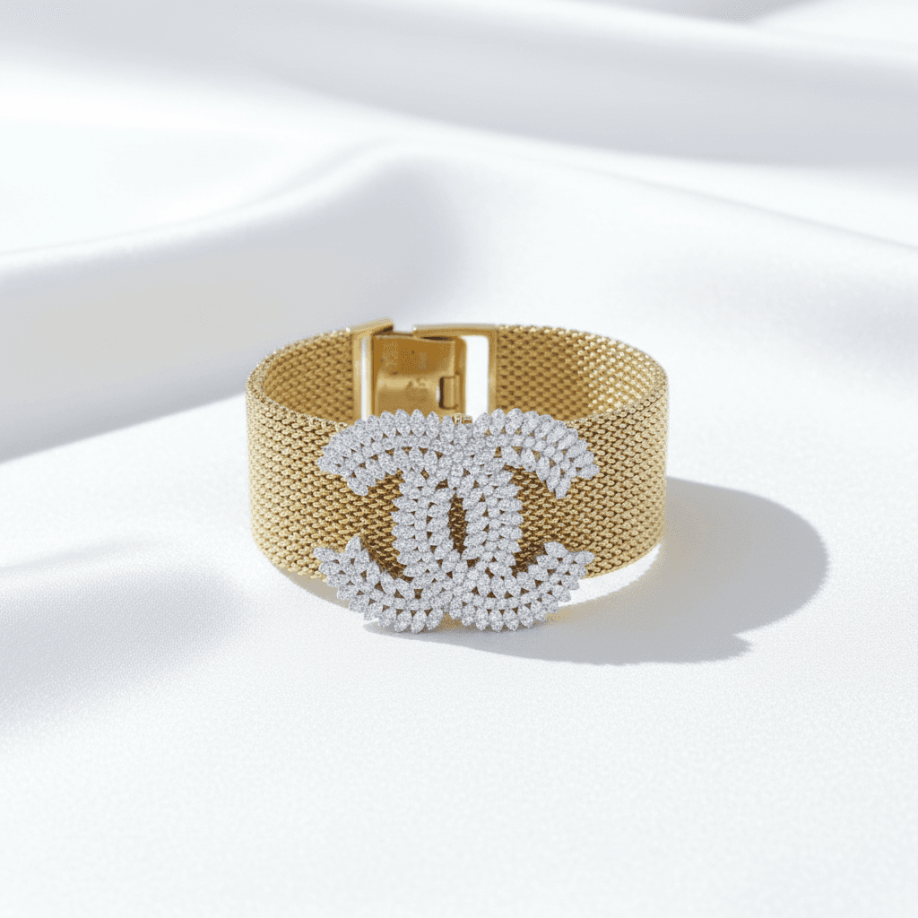 Gold Mesh Diamond CC Bracelet — BR005