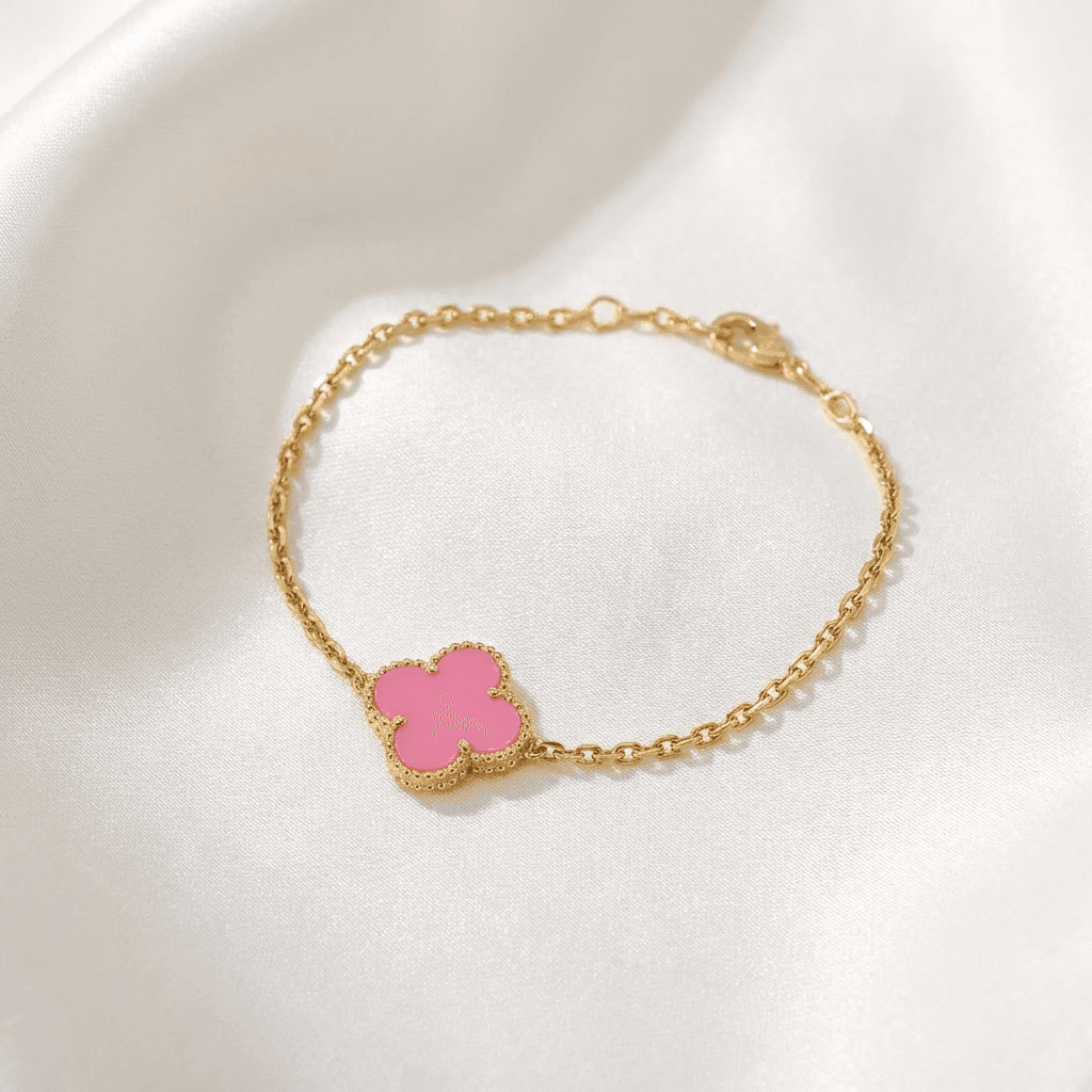 Pink Clover Gold Chain Bracelet — BR033
