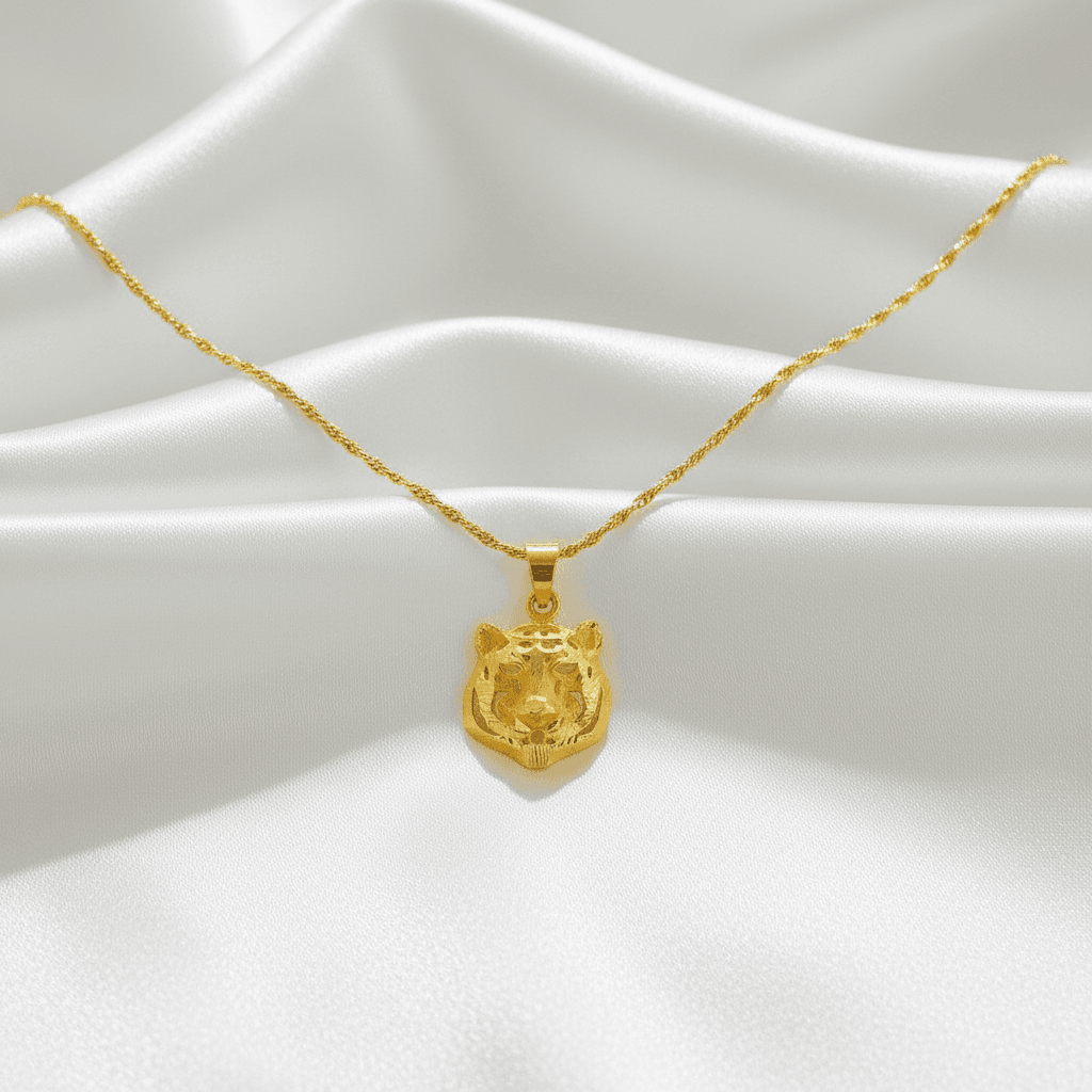 Gold Tiger Head Pendant Chain Necklace