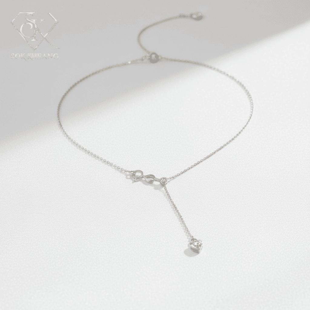 White Gold Infinity Heart Diamond Lariat Necklace