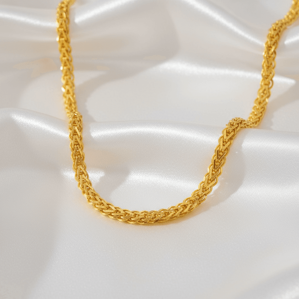 Gold Braided Wheat Chain Necklace