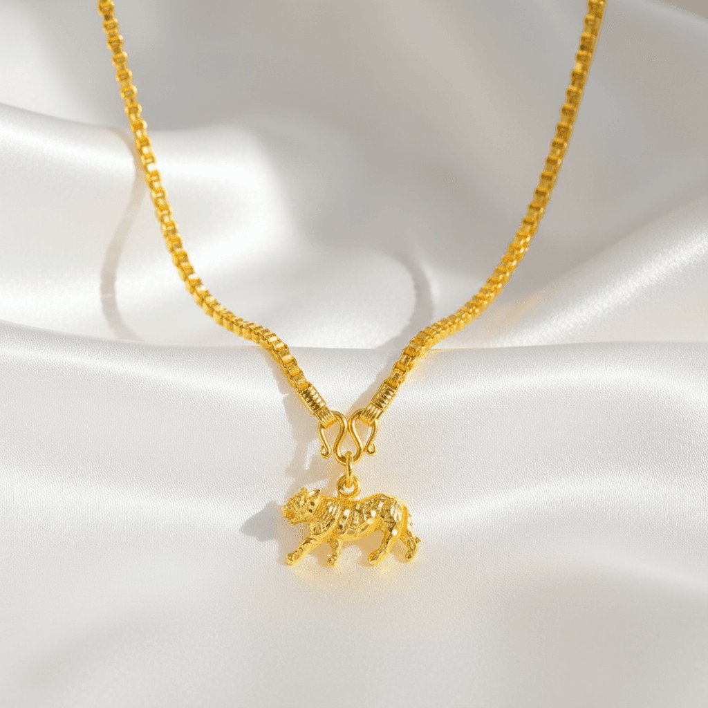 Gold Tiger Pendant Box Chain Necklace