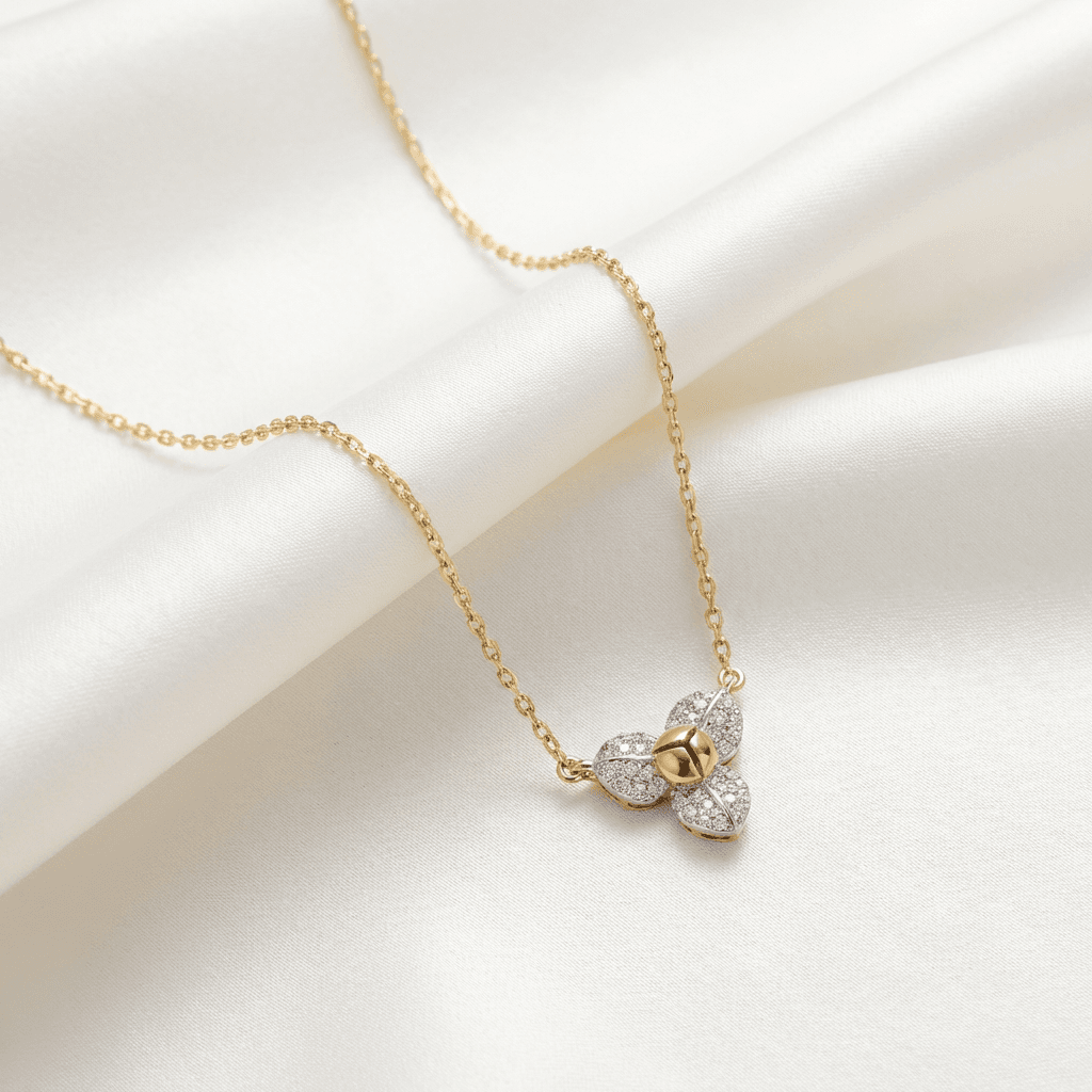 Two-Tone Diamond Flower Pendant Chain Necklace