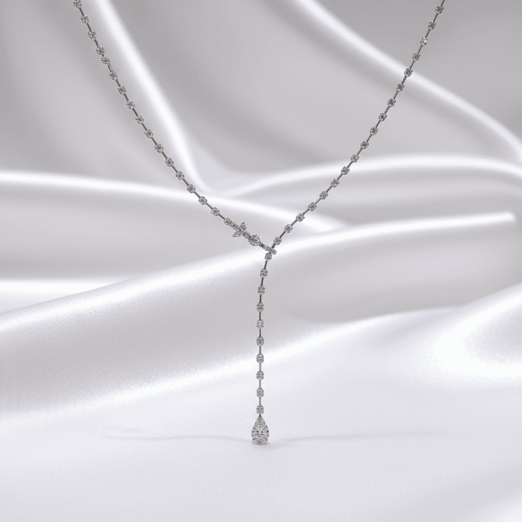 White Gold Diamond Lariat Drop Necklace — DN029