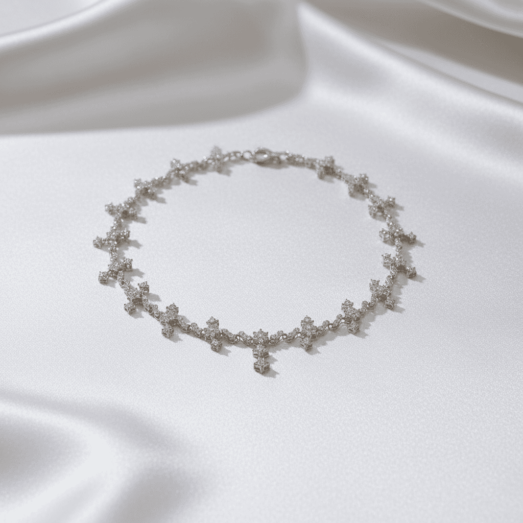 White Gold Floral Fringe Diamond Choker Necklace — DN041