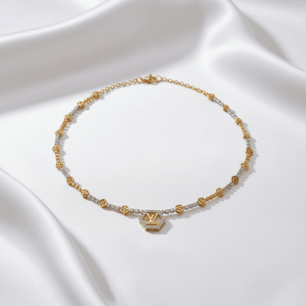 Gold Diamond Letter L Hexagon Necklace — DN051