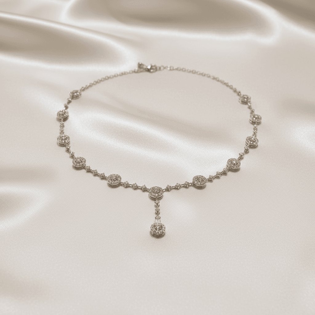 White Gold Circle Station Diamond Lariat Necklace — DN058
