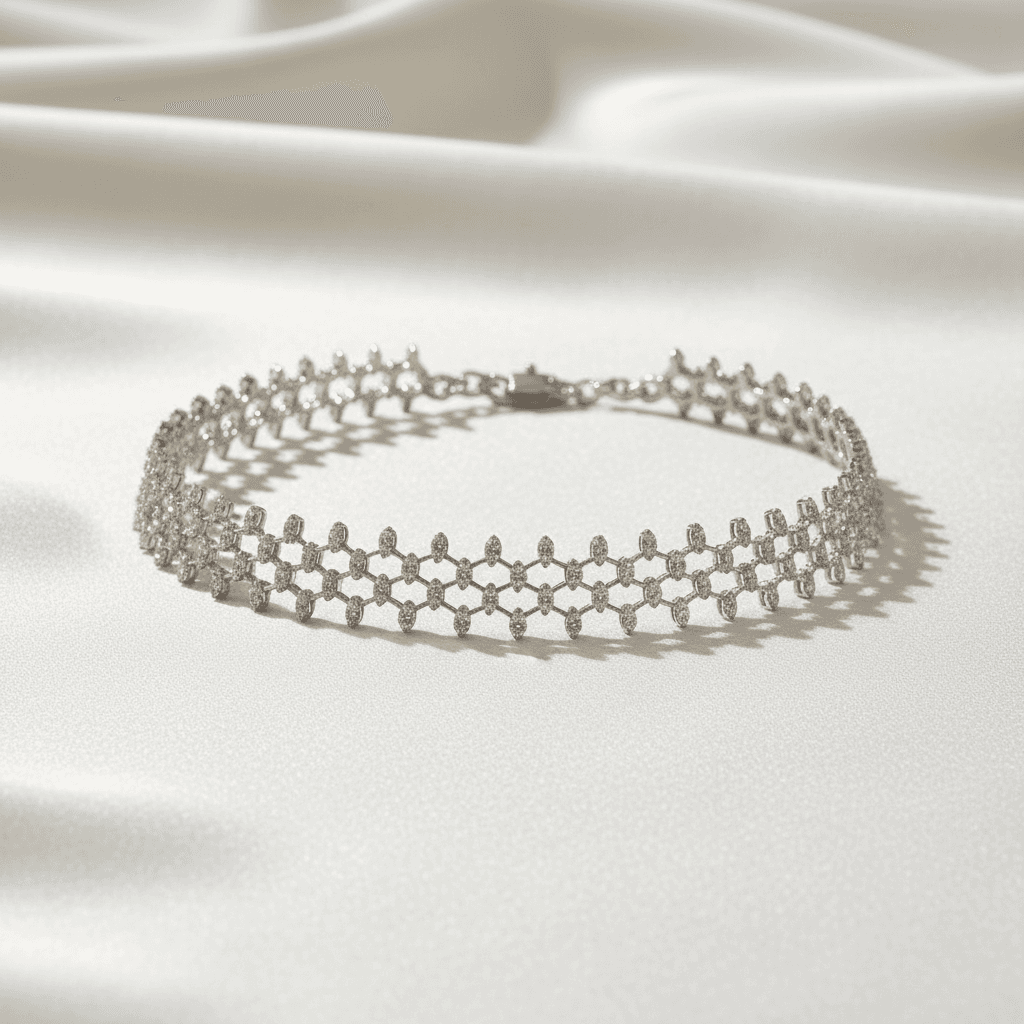 White Gold Geometric Diamond Choker Necklace — DN067