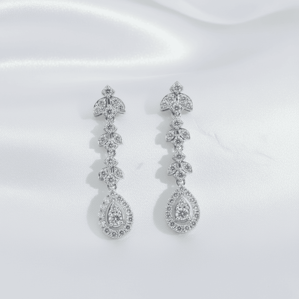 Cascading Leaf Cluster Diamond Drop Earrings — E021