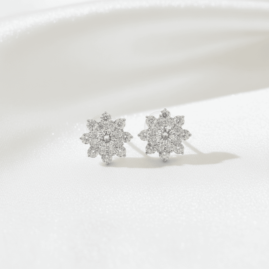 Large Flower Cluster Diamond Stud Earrings — E022
