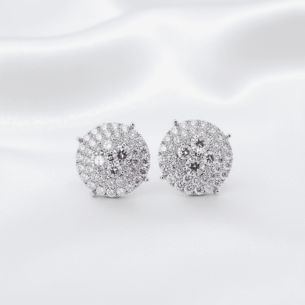 Round Pave Diamond Cluster Stud Earrings — E032