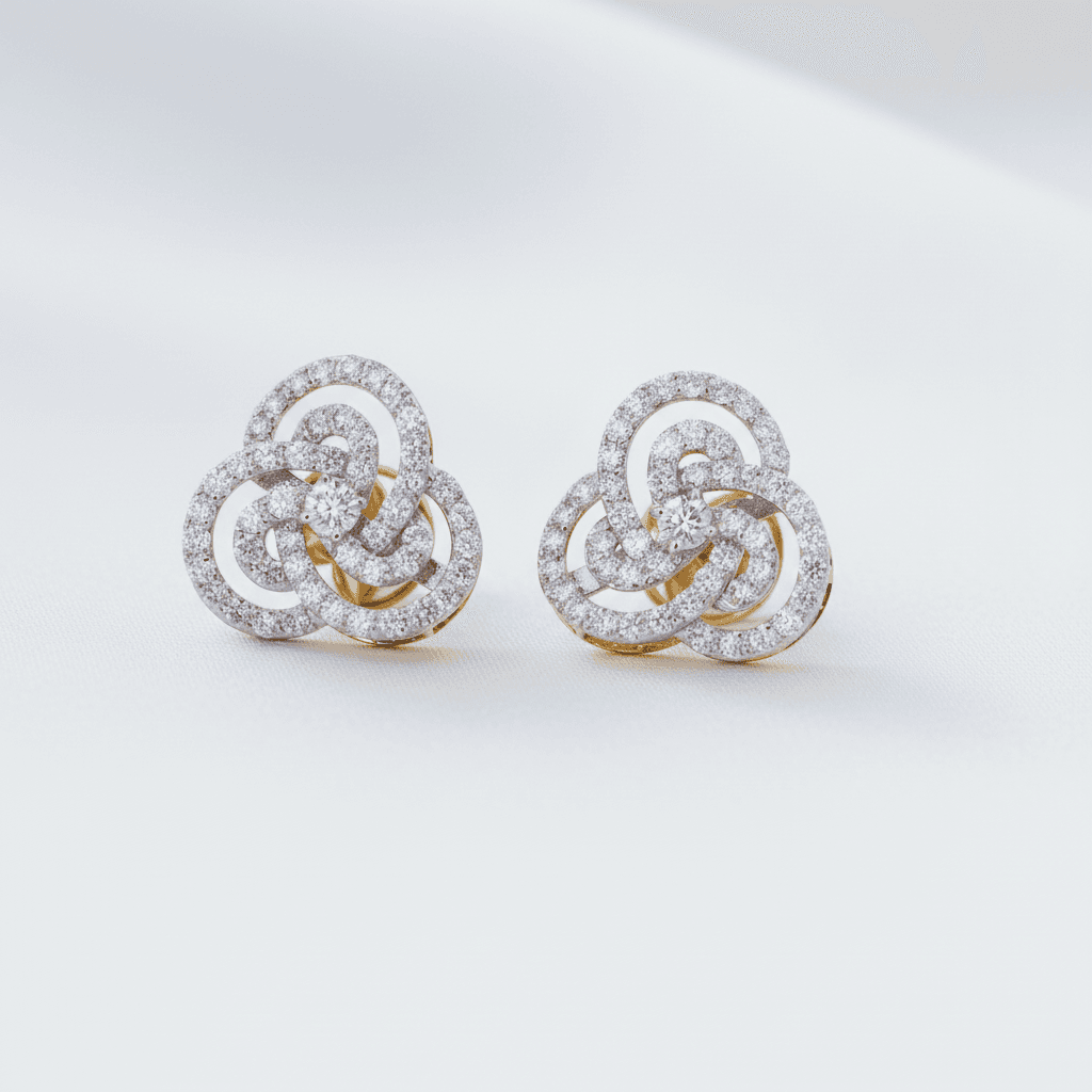 Triple Circle Swirl Diamond Stud Earrings — E034