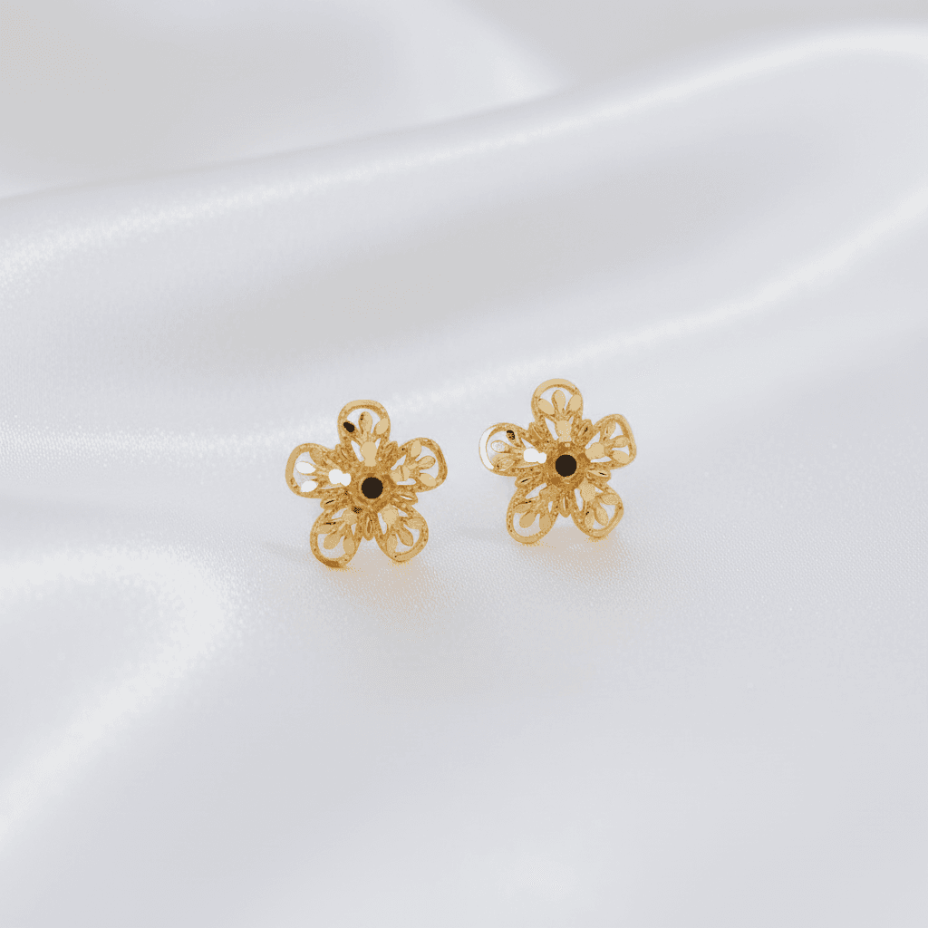 Gold Filigree Flower Stud Earrings — E036