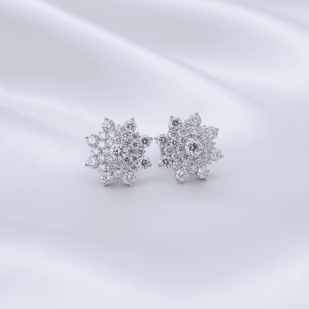 Diamond Snowflake Cluster Stud Earrings — E044