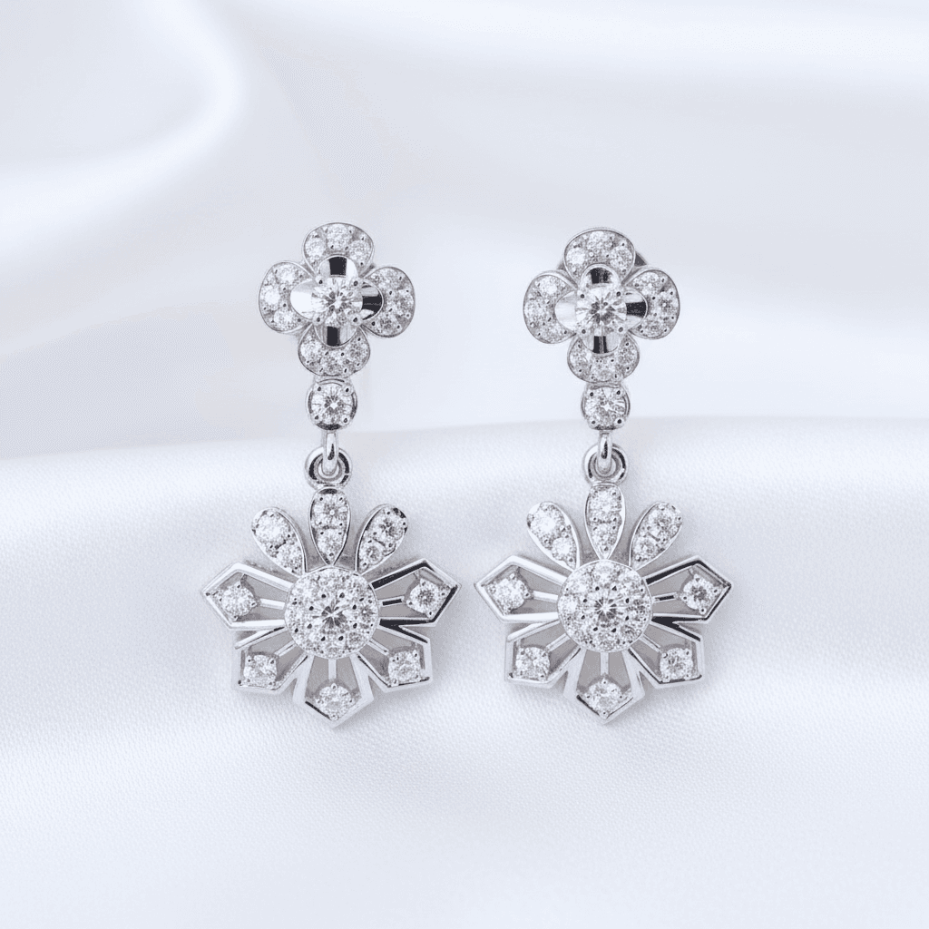 Snowflake Flower Diamond Drop Earrings — E054
