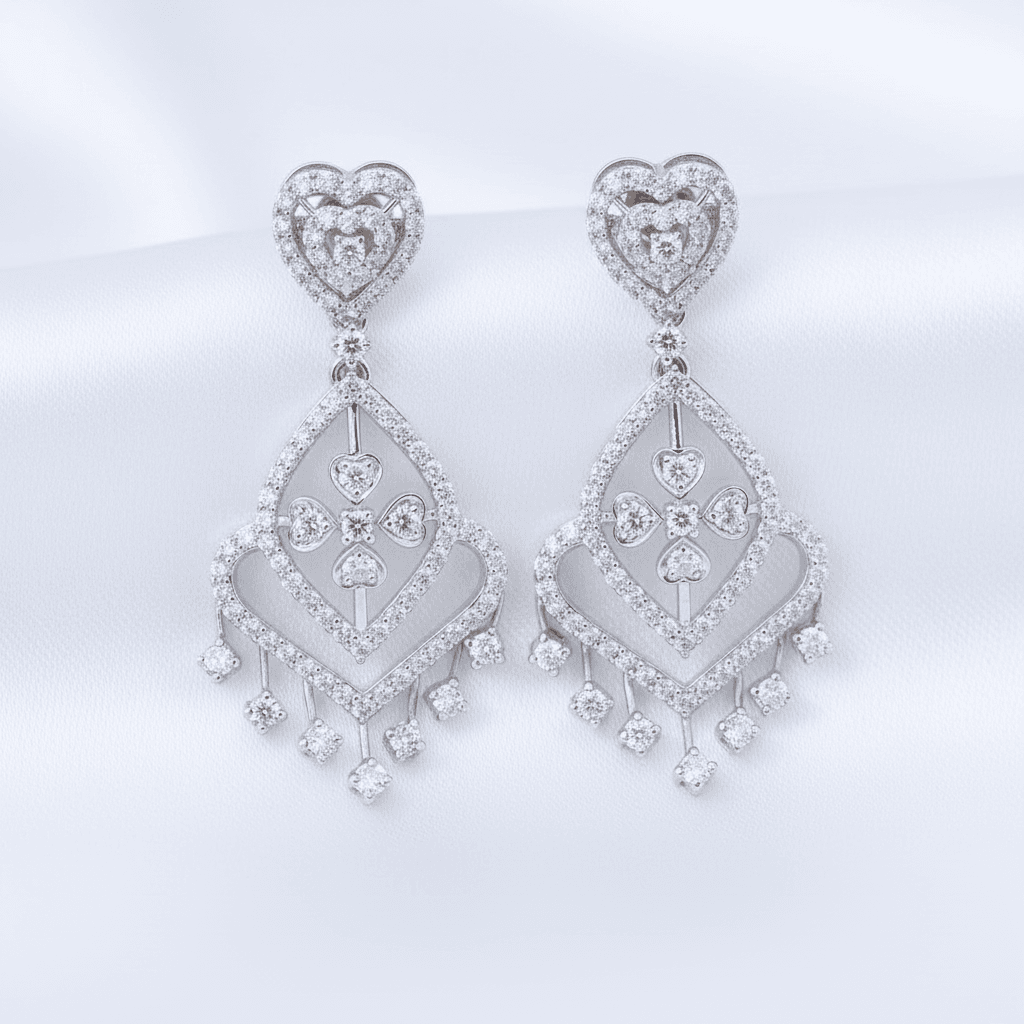 Heart Chandelier Diamond Drop Earrings — E058