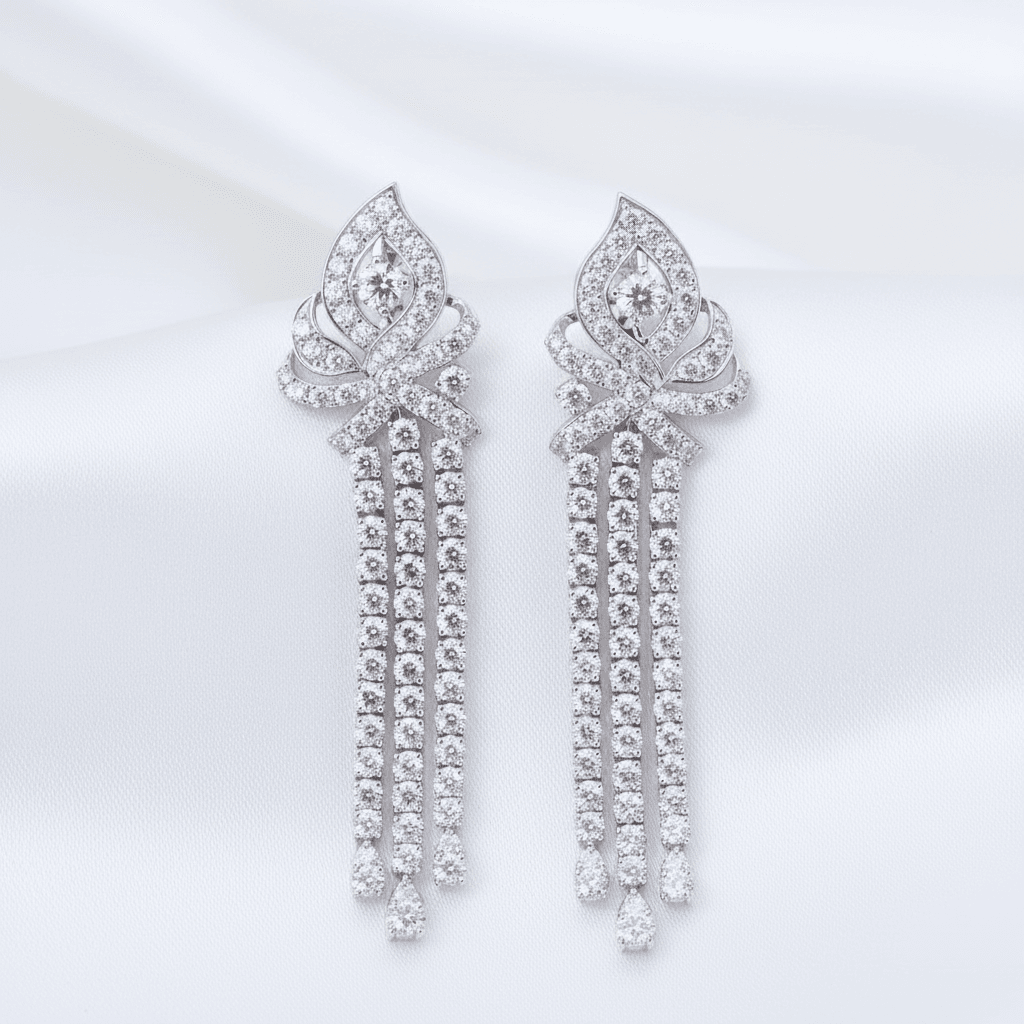Lotus Triple Strand Diamond Drop Earrings — E062