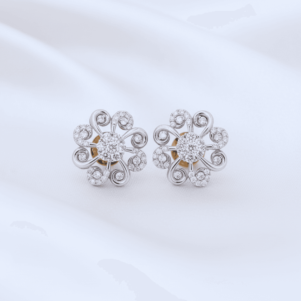Swirl Flower Diamond Stud Earrings — E069
