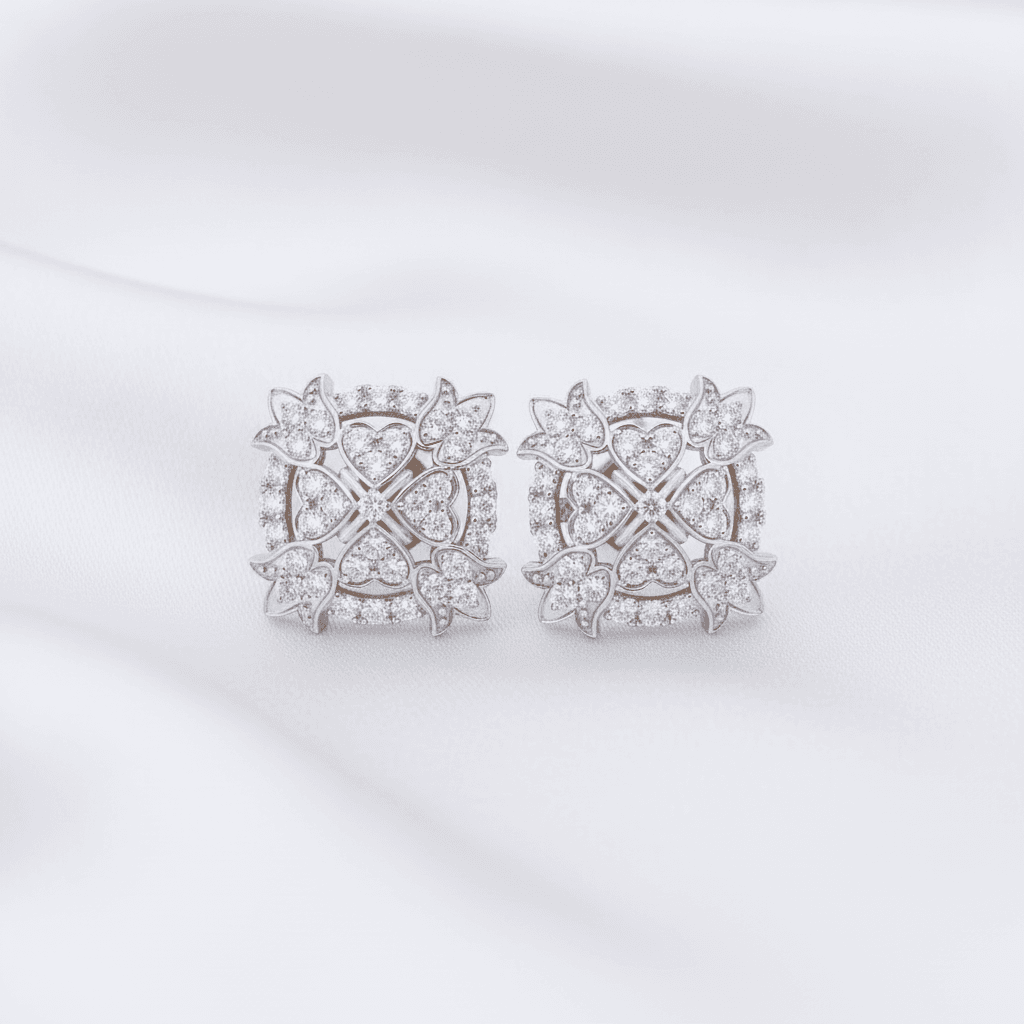 Square Butterfly Cluster Diamond Stud Earrings — E072