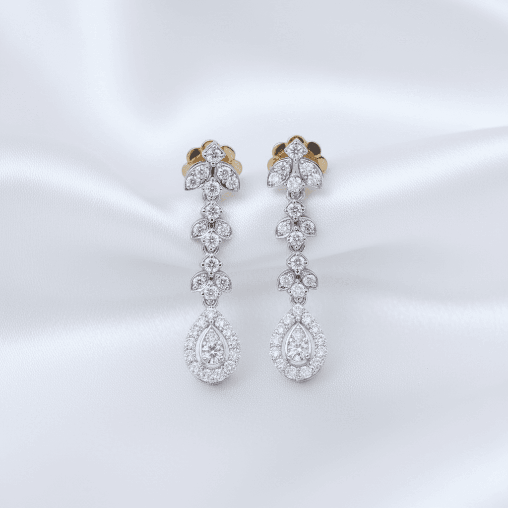 Leaf Cluster Teardrop Diamond Drop Earrings — E080