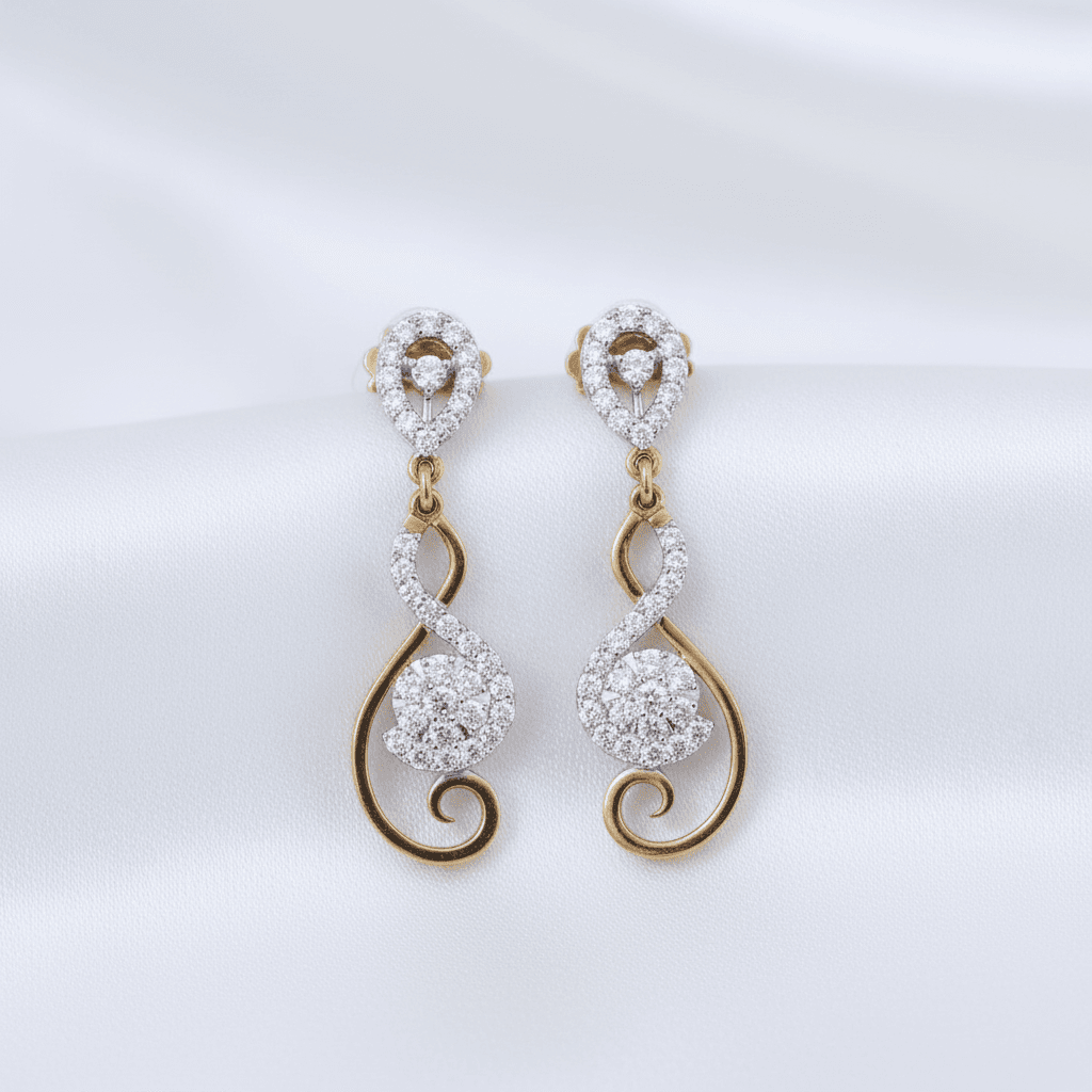 Two-Tone Infinity Swirl Diamond Drop Earrings — E082