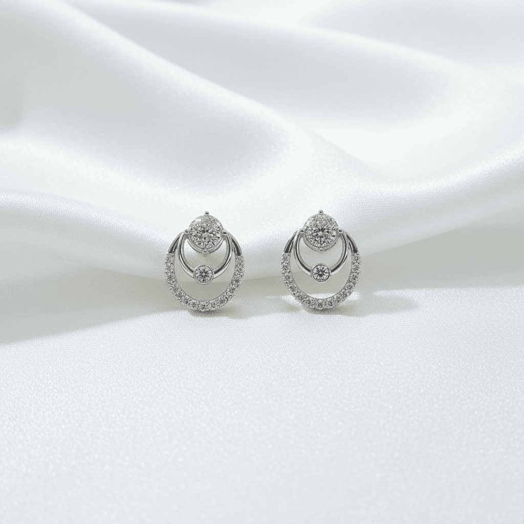 Triple Circle Halo Diamond Drop Earrings — E096