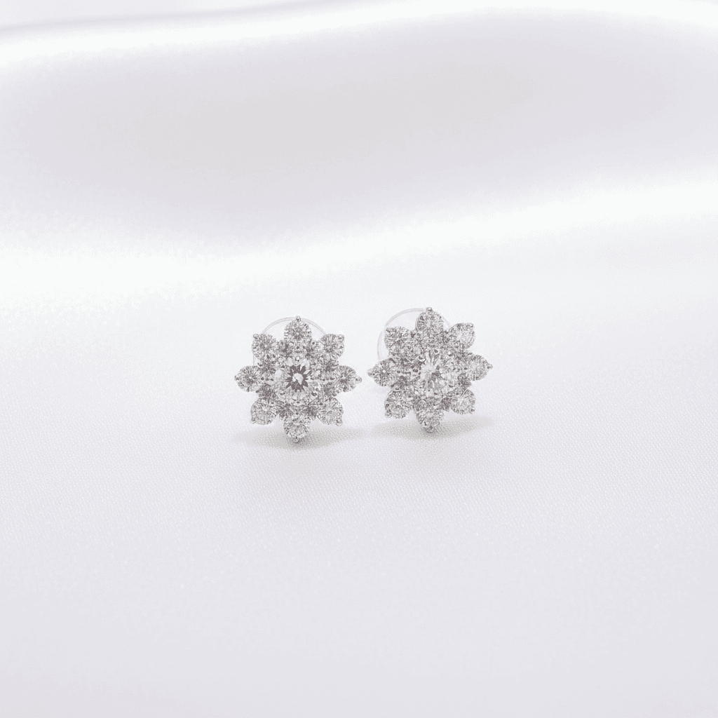 Grand Flower Cluster Diamond Stud Earrings — E107