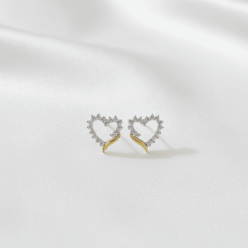 Two-Tone Open Heart Diamond Stud Earrings — E119