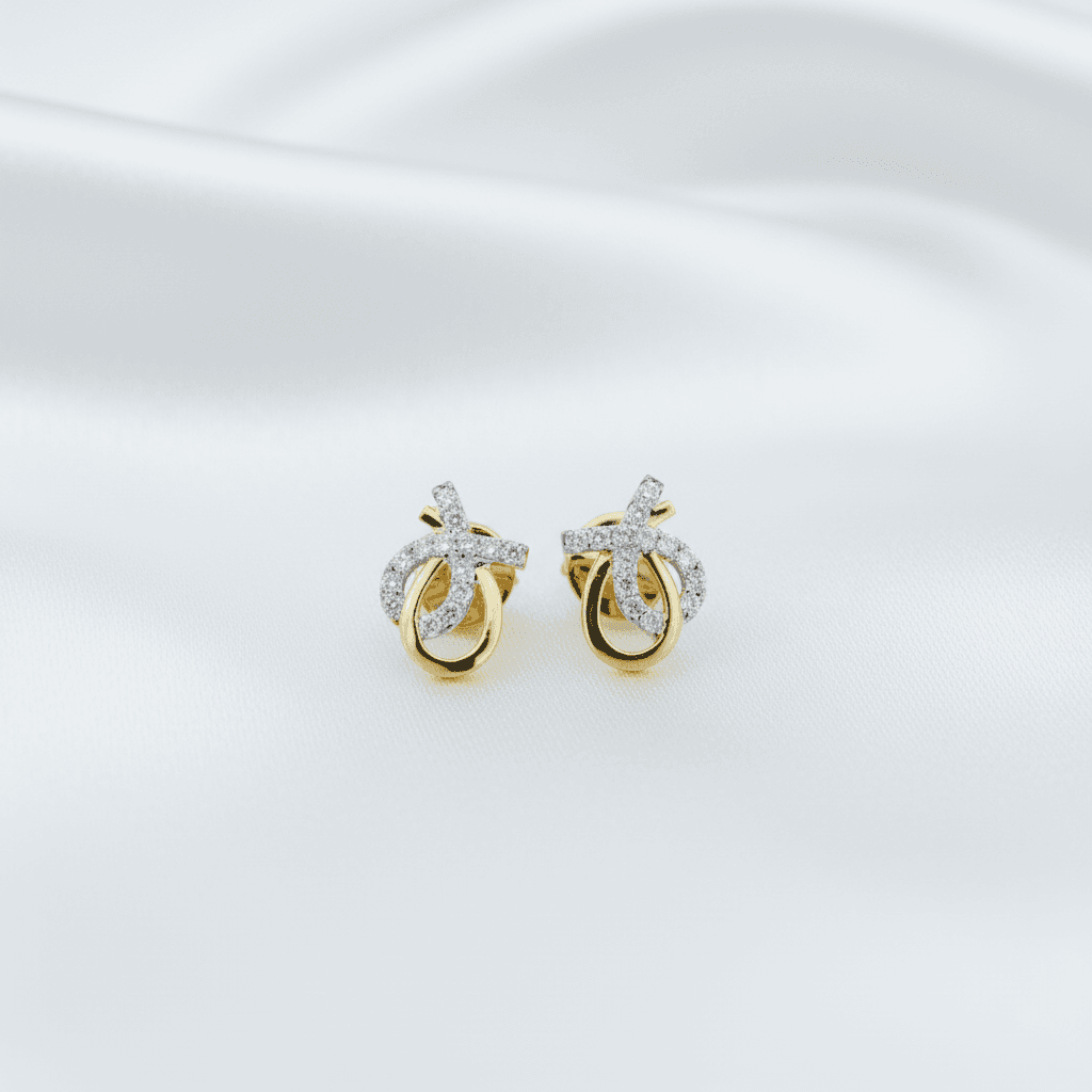 Gold Bow Diamond Earrings — E131