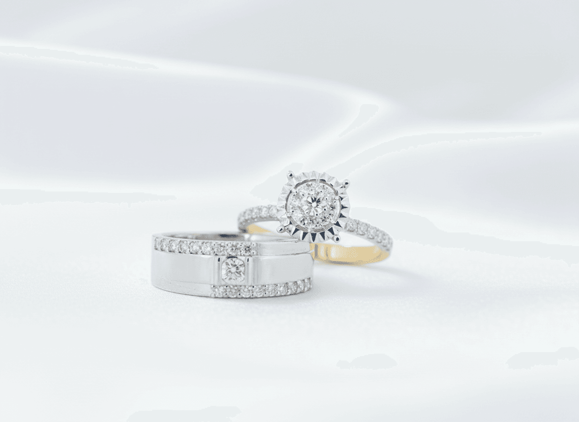 White Gold Diamond Couple Rings Set (ER0037)