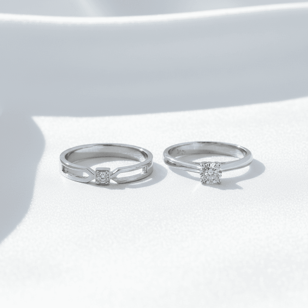 White Gold Solitaire Couple Rings — ER004