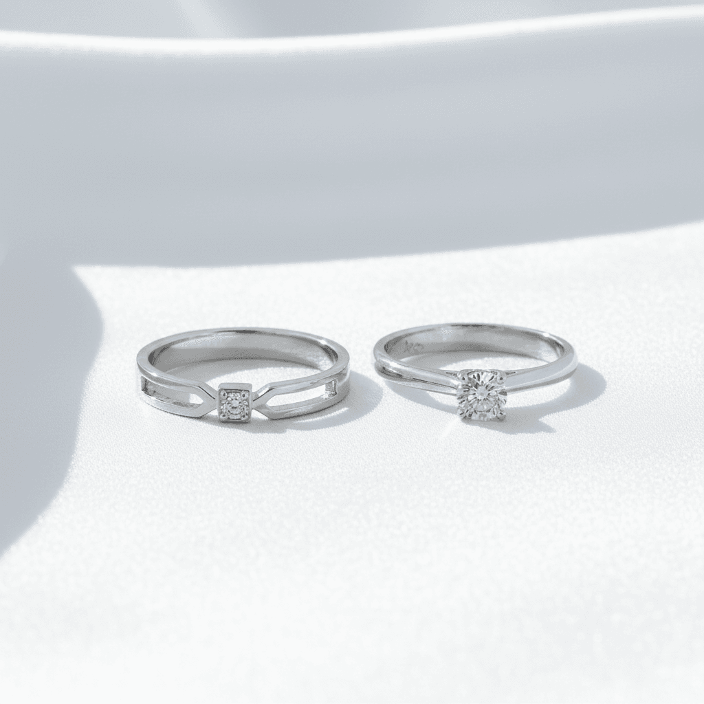 White Gold Solitaire Couple Rings