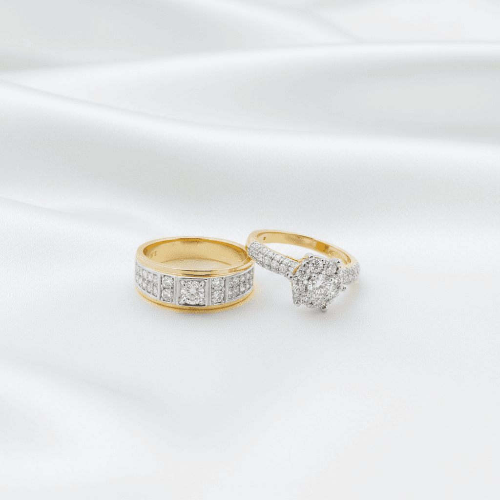 Flower Cluster Diamond Couple Rings