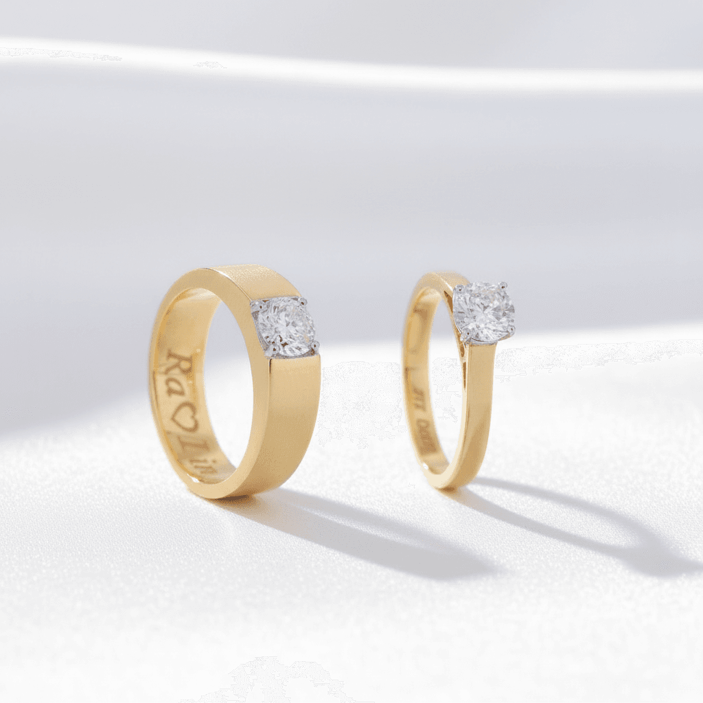 Yellow Gold Engraved Couple Rings