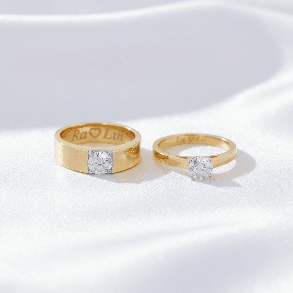 Classic Solitaire Engraved Couple Rings — ER010