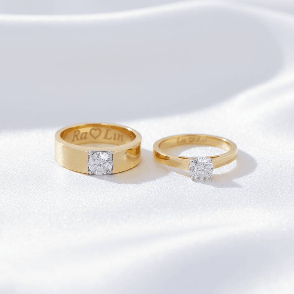 Classic Solitaire Engraved Couple Rings