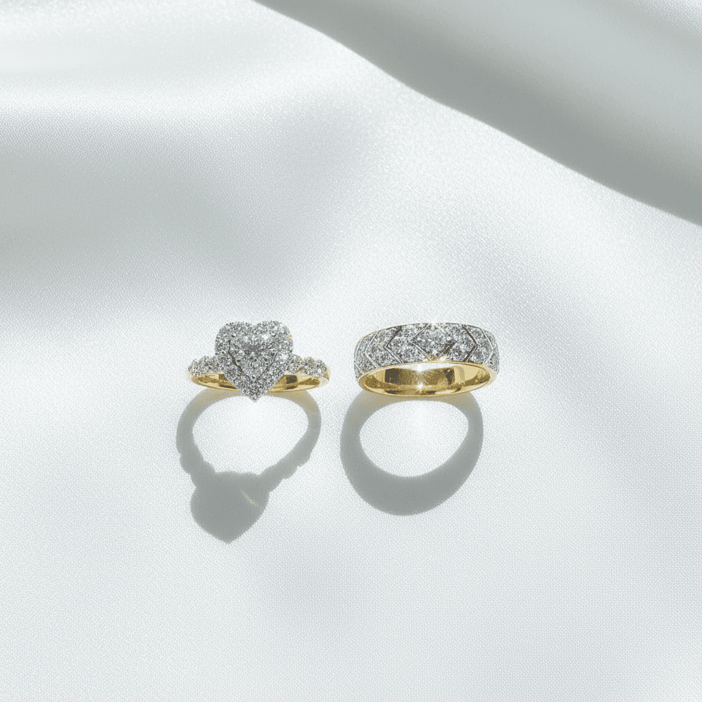 Heart Halo Diamond Couple Rings