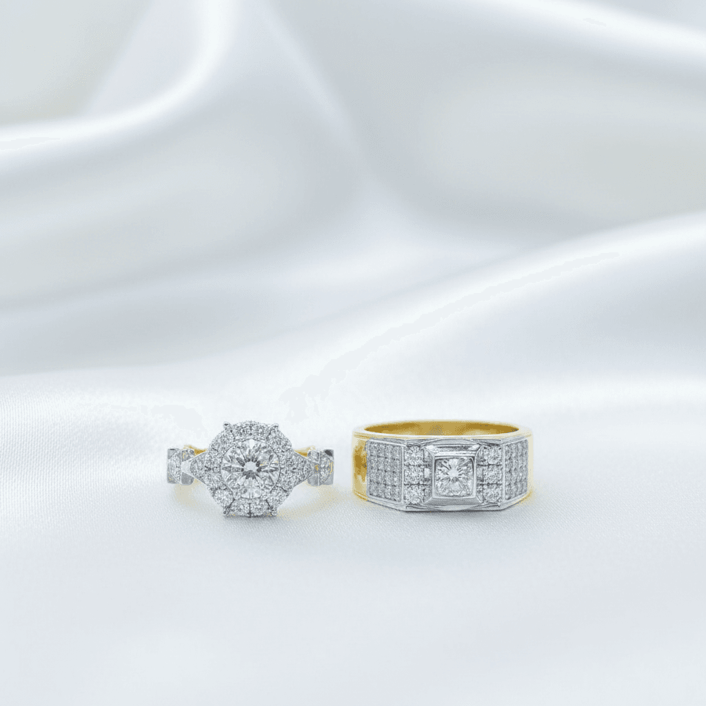 Pear Halo Diamond Couple Rings