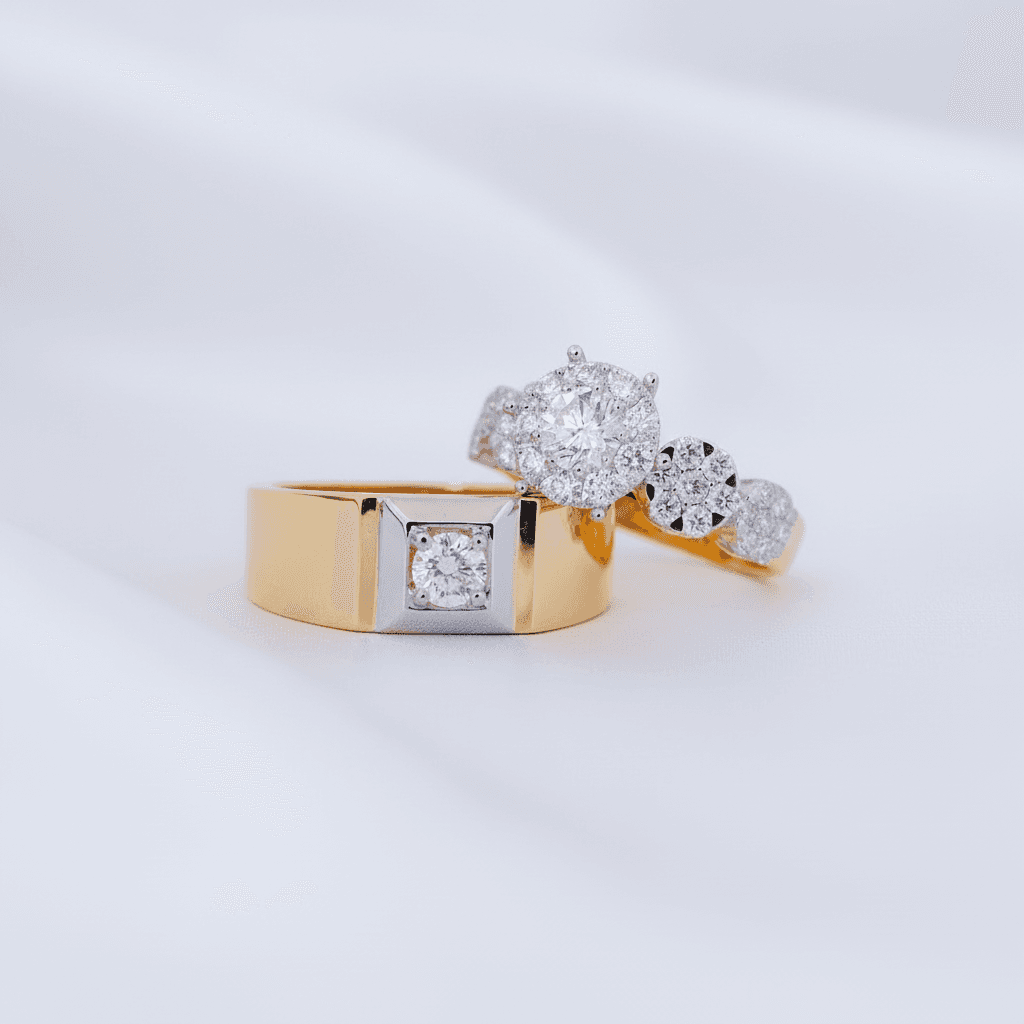 Two-Tone Solitaire Diamond Couple Rings — ER015