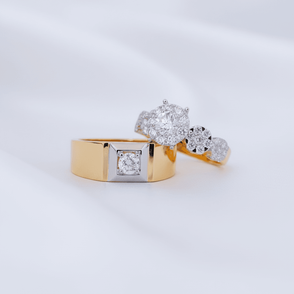 Two-Tone Solitaire Diamond Couple Rings
