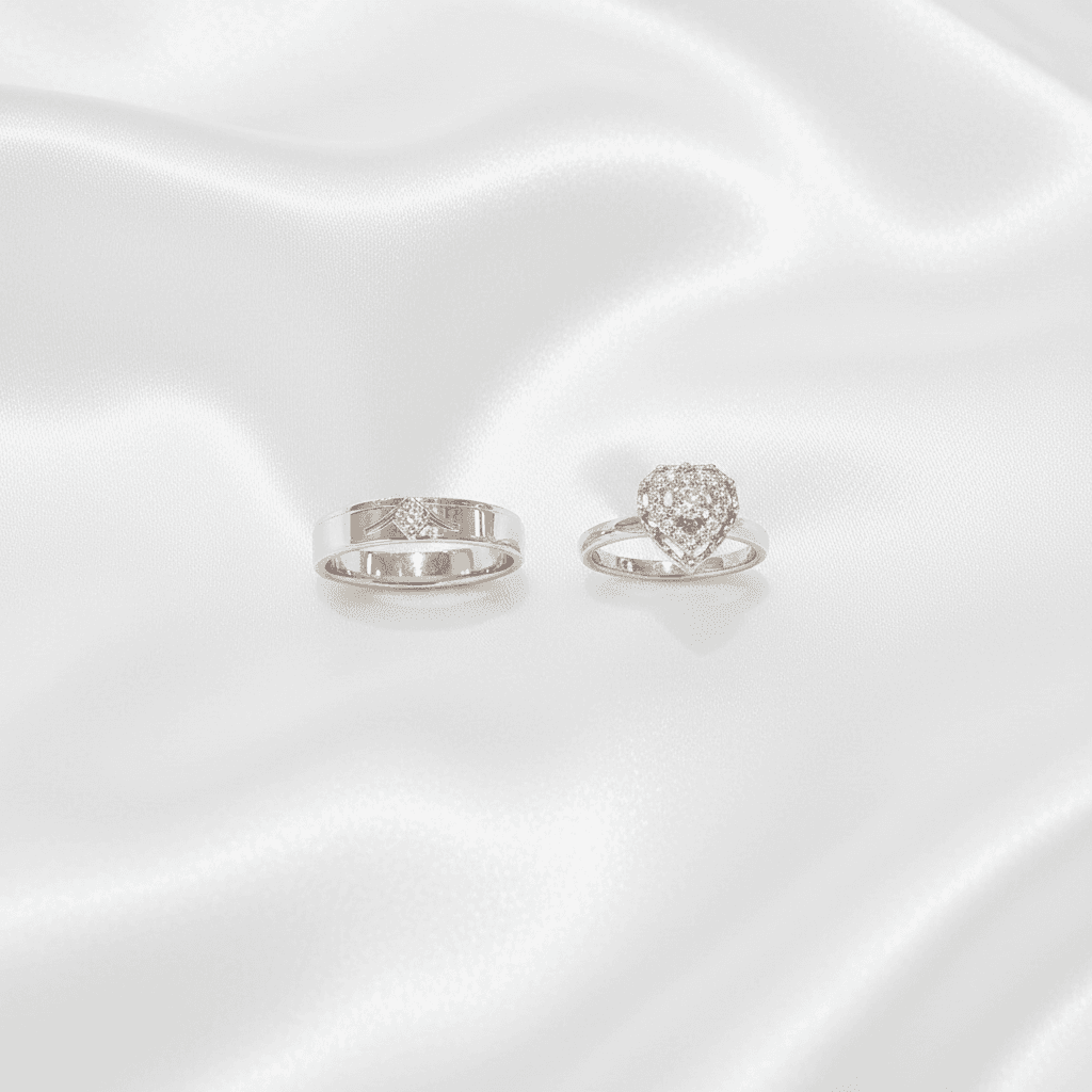 Pear Halo & Flat Band Diamond Couple Rings — ER020