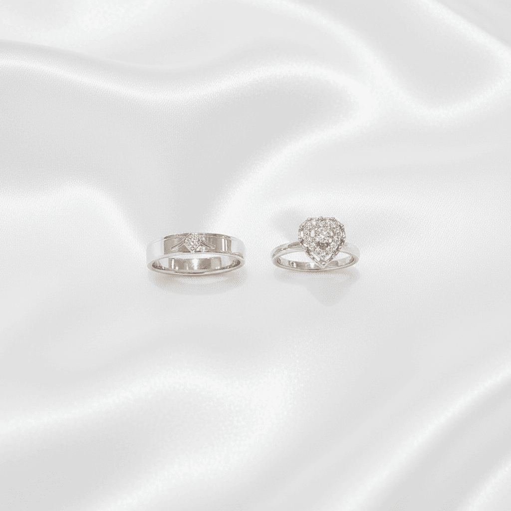Pear Halo & Flat Band Diamond Couple Rings