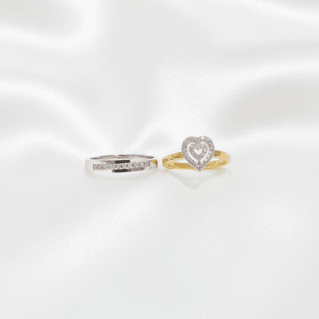Open Heart & Flat Band Diamond Couple Rings — ER021