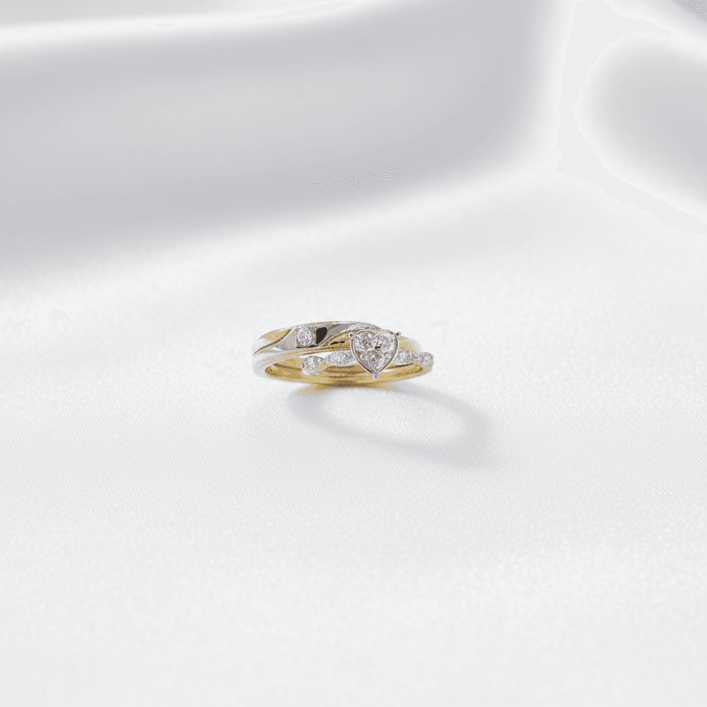 Heart Diamond & Leaf Band Couple Rings — ER025